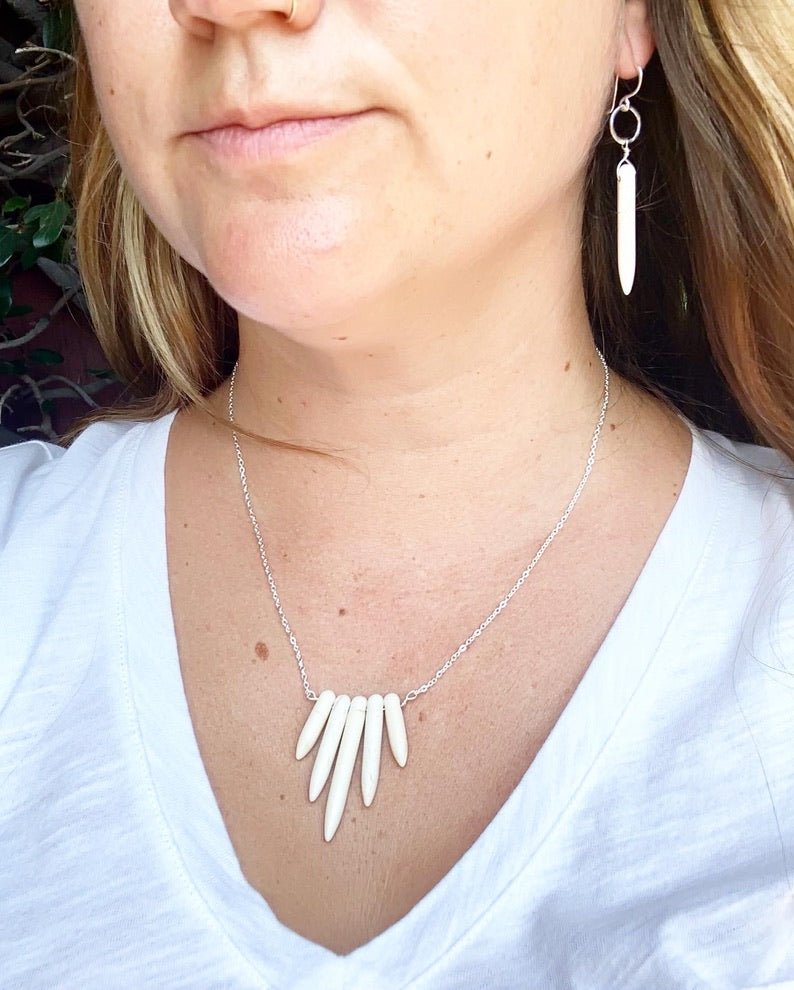 Cream Howlite Drop Earrings-3