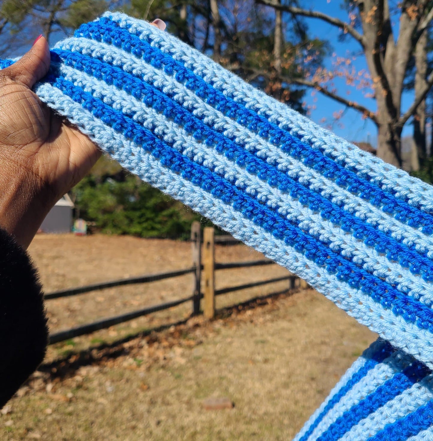 Blue Two Color Crochet Scarf-0