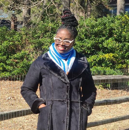 Blue Two Color Crochet Scarf-1