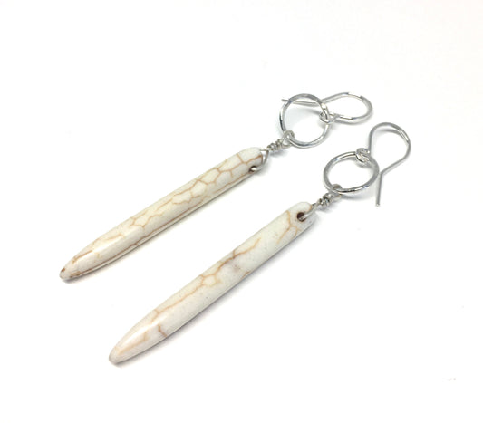 Cream Howlite Drop Earrings-0